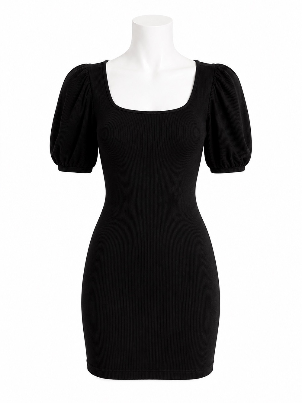 Size M Sunday Best Women’s Ribbed Puff Sleeve Square Neck Bodycon Mini Dress